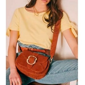 Sezane Emmy Tie-sleeve cotton t-shirt in "lemon zest" size large